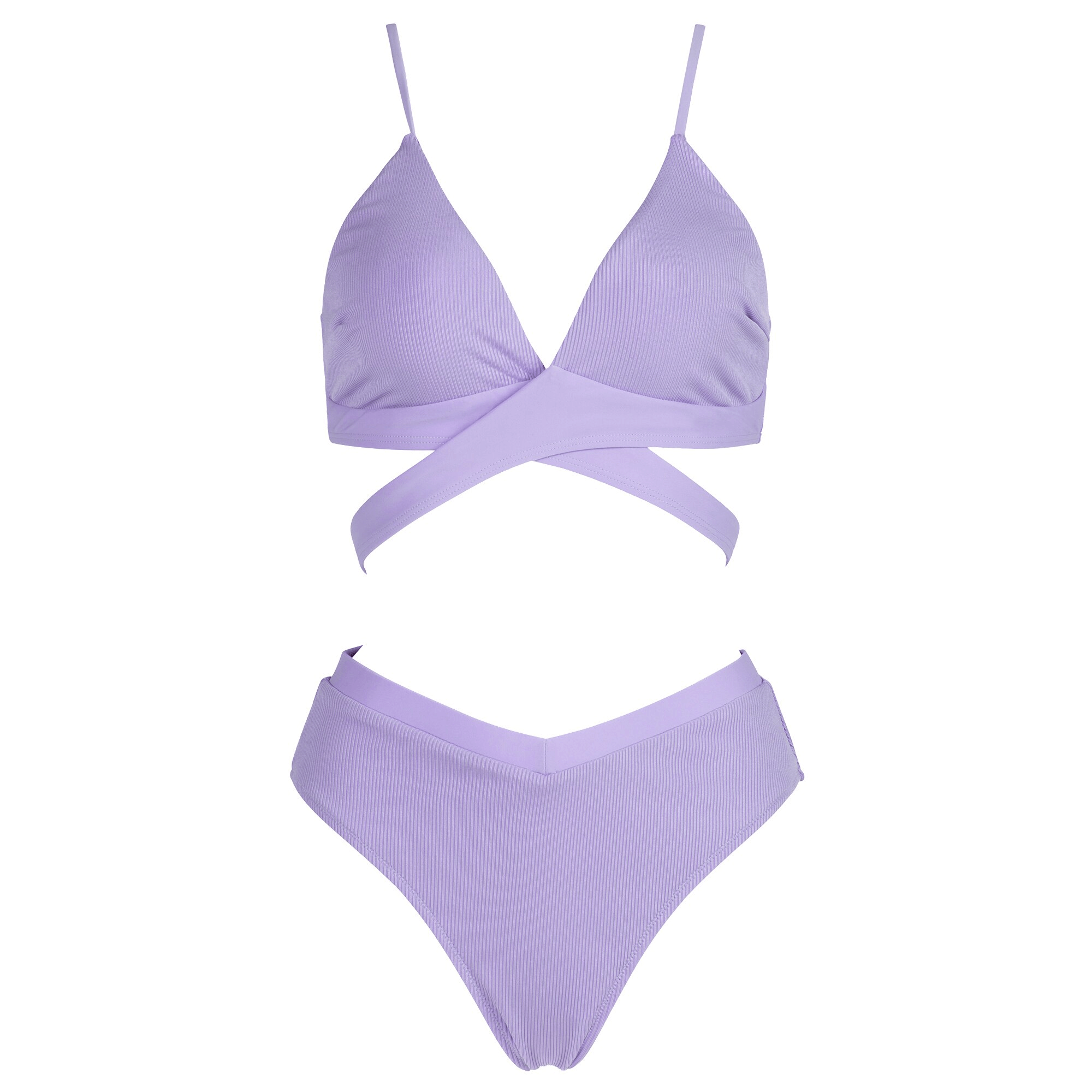 Sexy Ribbed Solid Color Bikini Set with Push-Up / Female Bathing Suit - SF0850