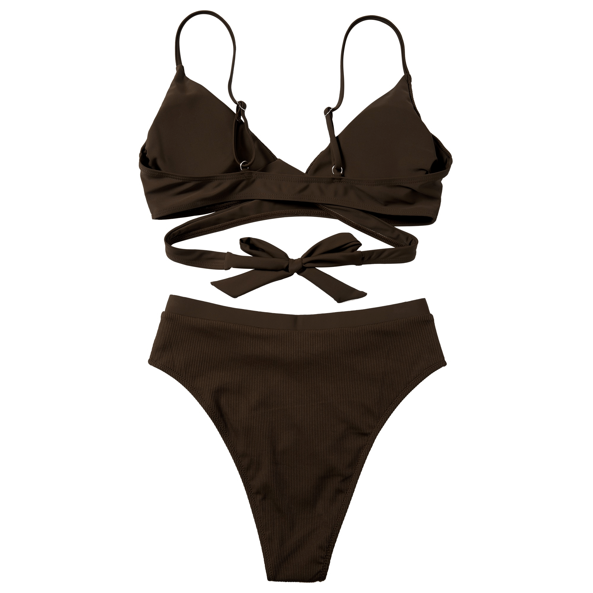 Sexy Ribbed Solid Color Bikini Set with Push-Up / Female Bathing Suit - SF0850