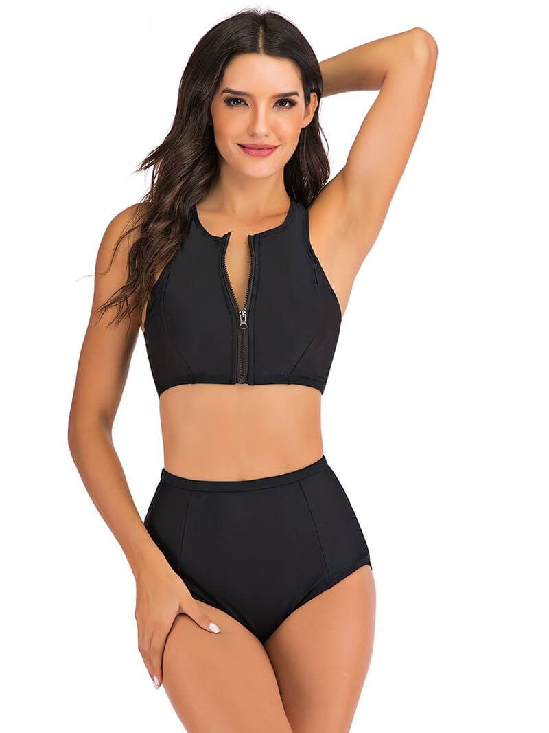 Sexy Sports Ladies Two Pieces Bathing Suit with Zipper - SF0567