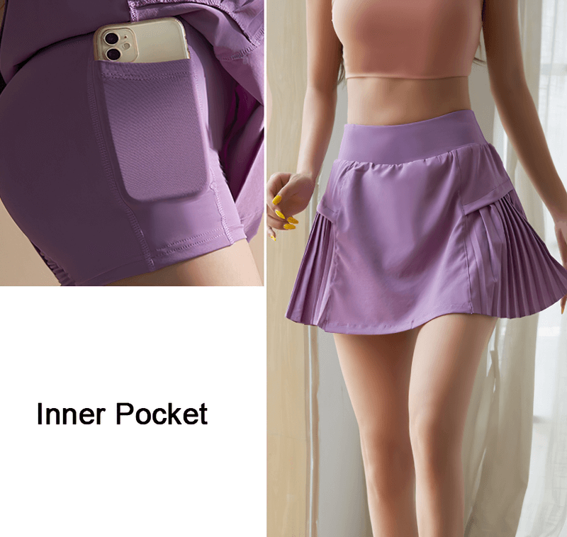 Sports High Waist Pleated Shorts-Skirt With Pocket - SF1218
