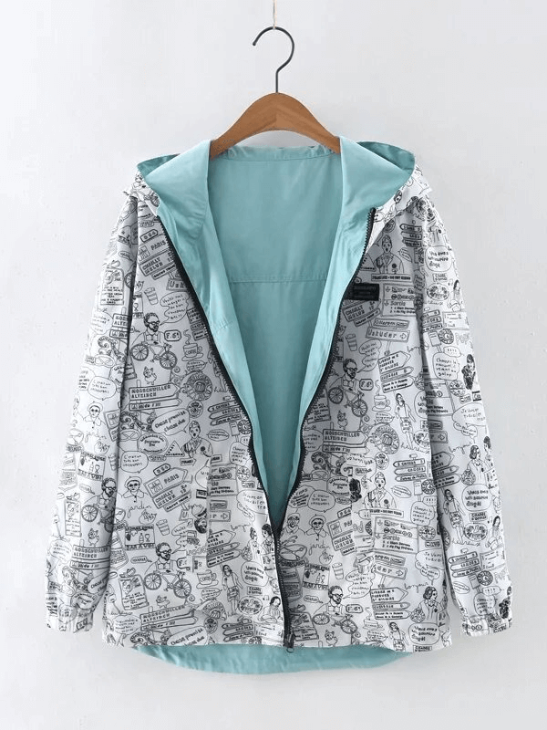 Stylish Lightweight Reversible Women's Windbreaker Jacket with Hood and Pockets - SF0941