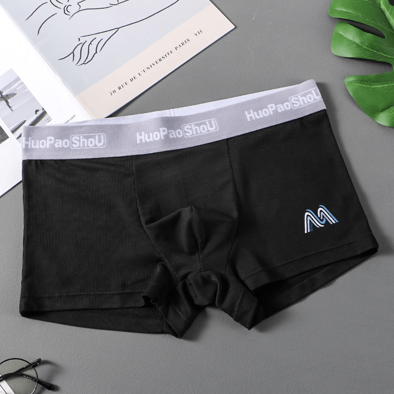 Thin M Letter Print Boxers with Elastic Rubber for Men - SF0742