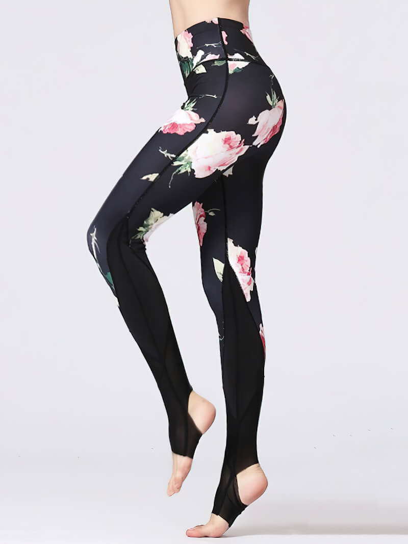 Women's Floral Printed Leggings with Open Heels for Yoga - SF1184