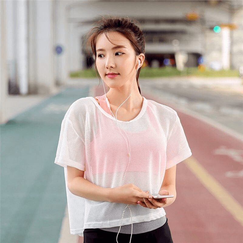 Women's Short Sleeves Mesh T-Shirt / Sexy Running Fitness Clothing - SF0015