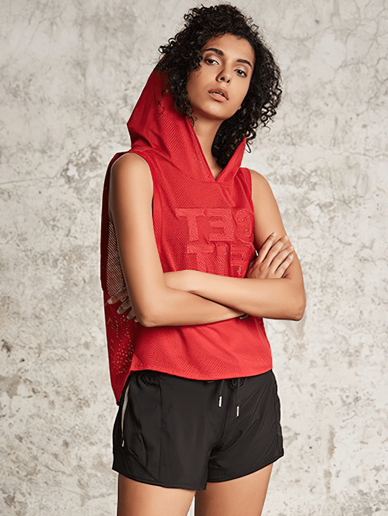 Women's Sports Loose Mesh Breathable Hooded Tank Top - SF1231