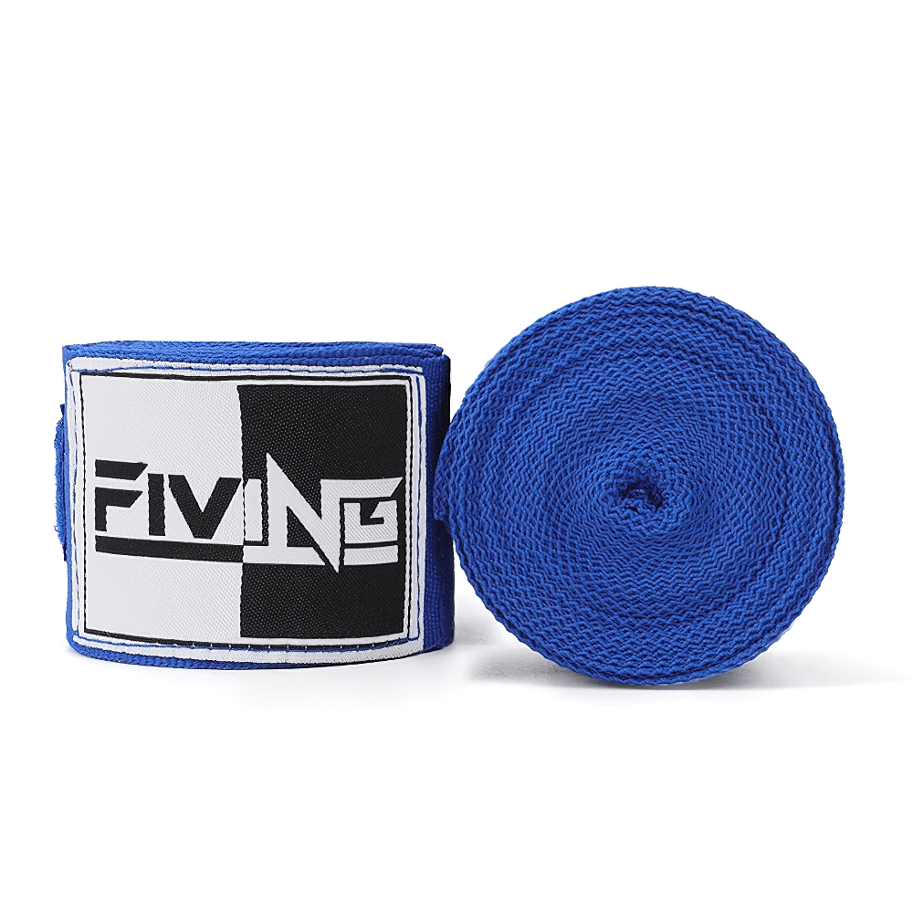 Blue boxing hand wraps with thumb loop for wrist and knuckle support, featuring breathable gauze and hook and loop closure - SF3088