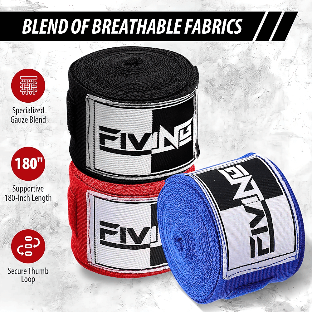 1 Pair Boxing Hand Wraps, SF3088, featuring breathable fabric, 180-inch length, and secure thumb loop for optimal wrist and knuckle support.