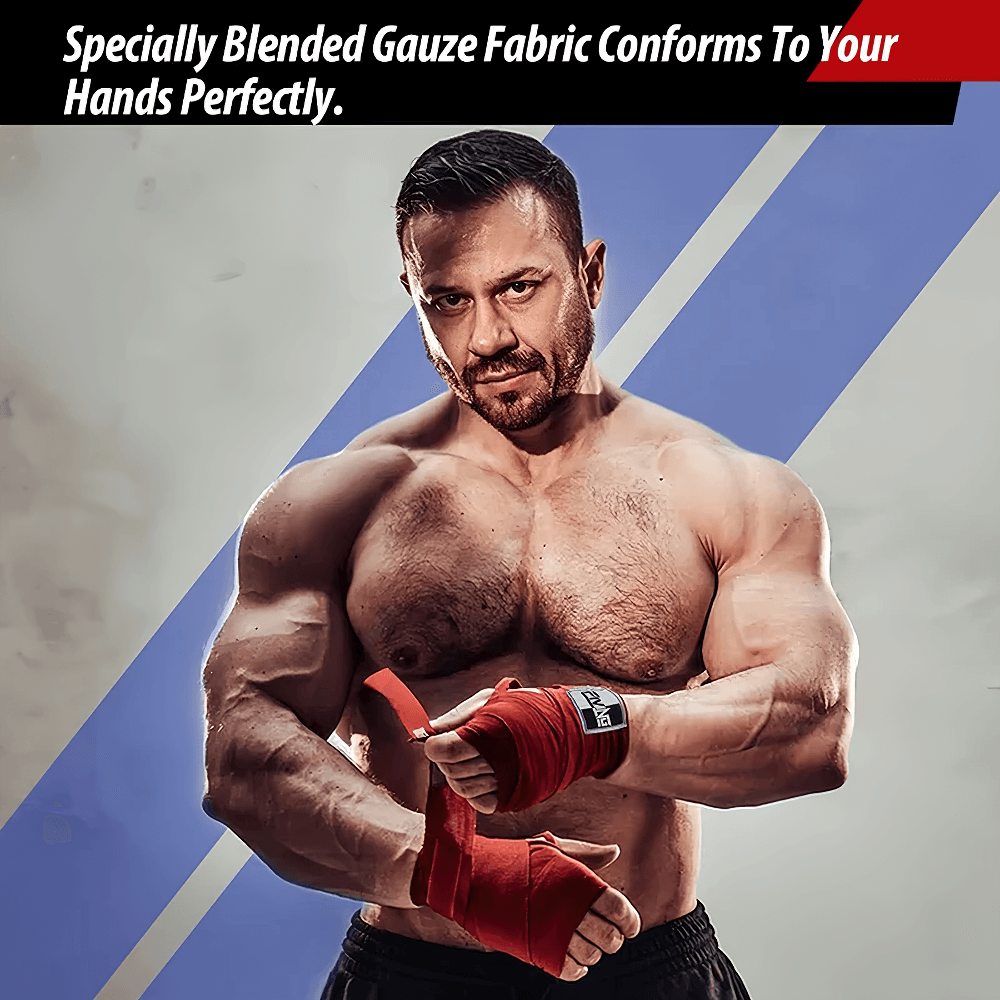 Strong athlete wearing breathable boxing hand wraps with thumb loop support, ideal for boxing and MMA training. Product SF3088.