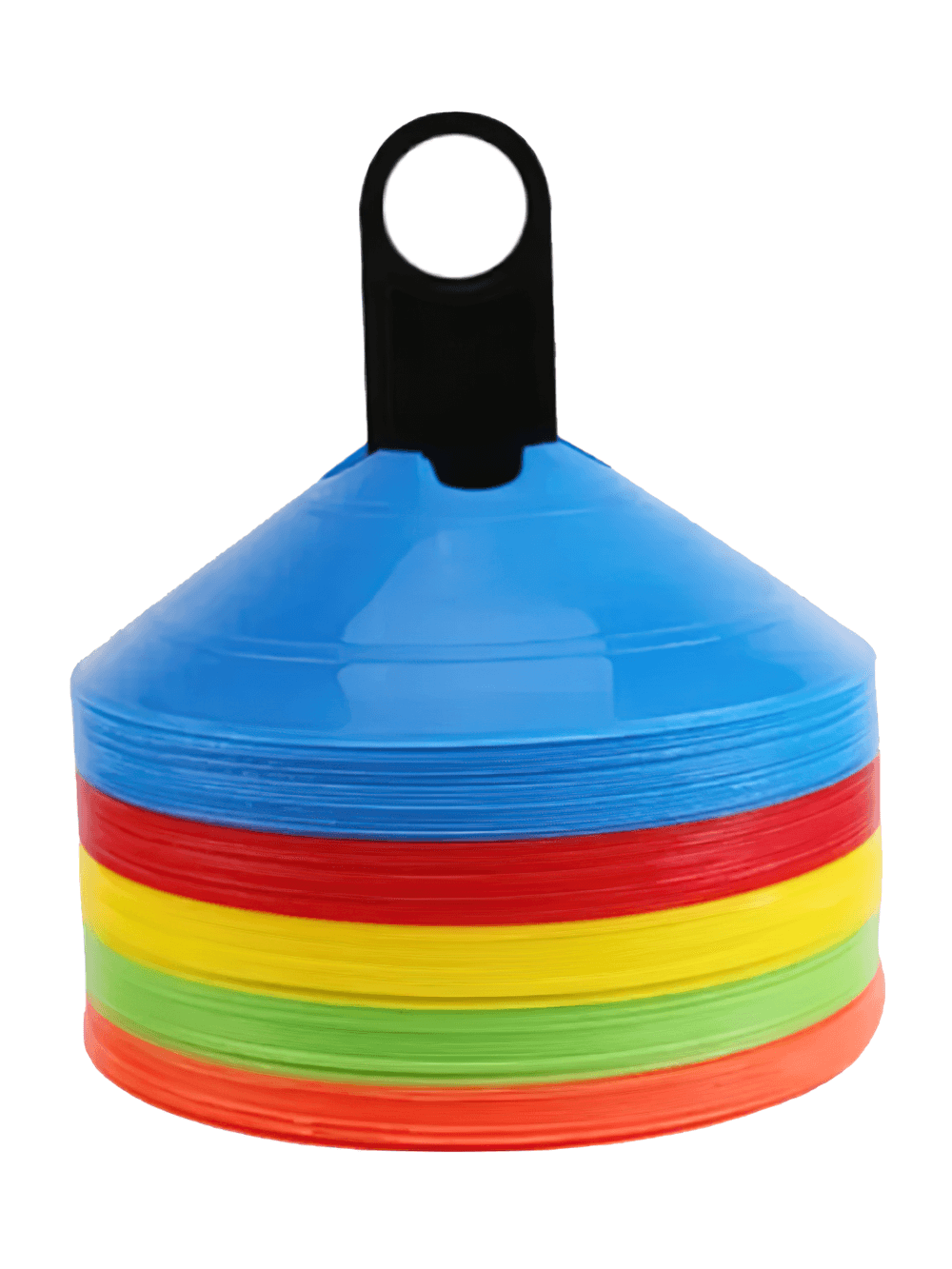 10 pcs set of vibrant PE training cones SF3206 for football agility drills, made from durable, wear-resistant, anti-slip materials.