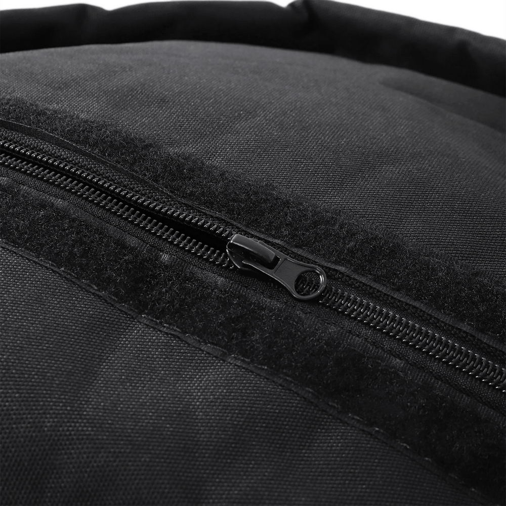 Close-up of the zipper on a 100 LB heavy-duty strongman sandbag for training, featuring durable construction for intense workouts.
