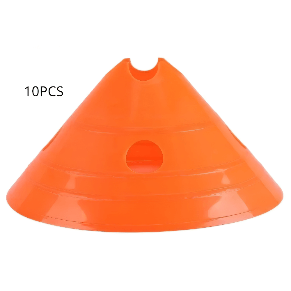 Orange marker cone from 10pcs set for agility training, durable and stackable, perfect for soccer and football drills.