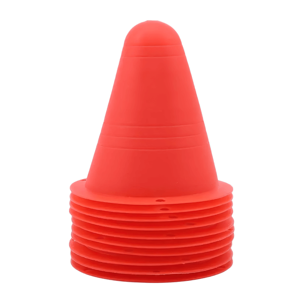 10pcs set of soft cones for soccer and skating, perfect for training, agility drills, lightweight and stackable, vibrant red color