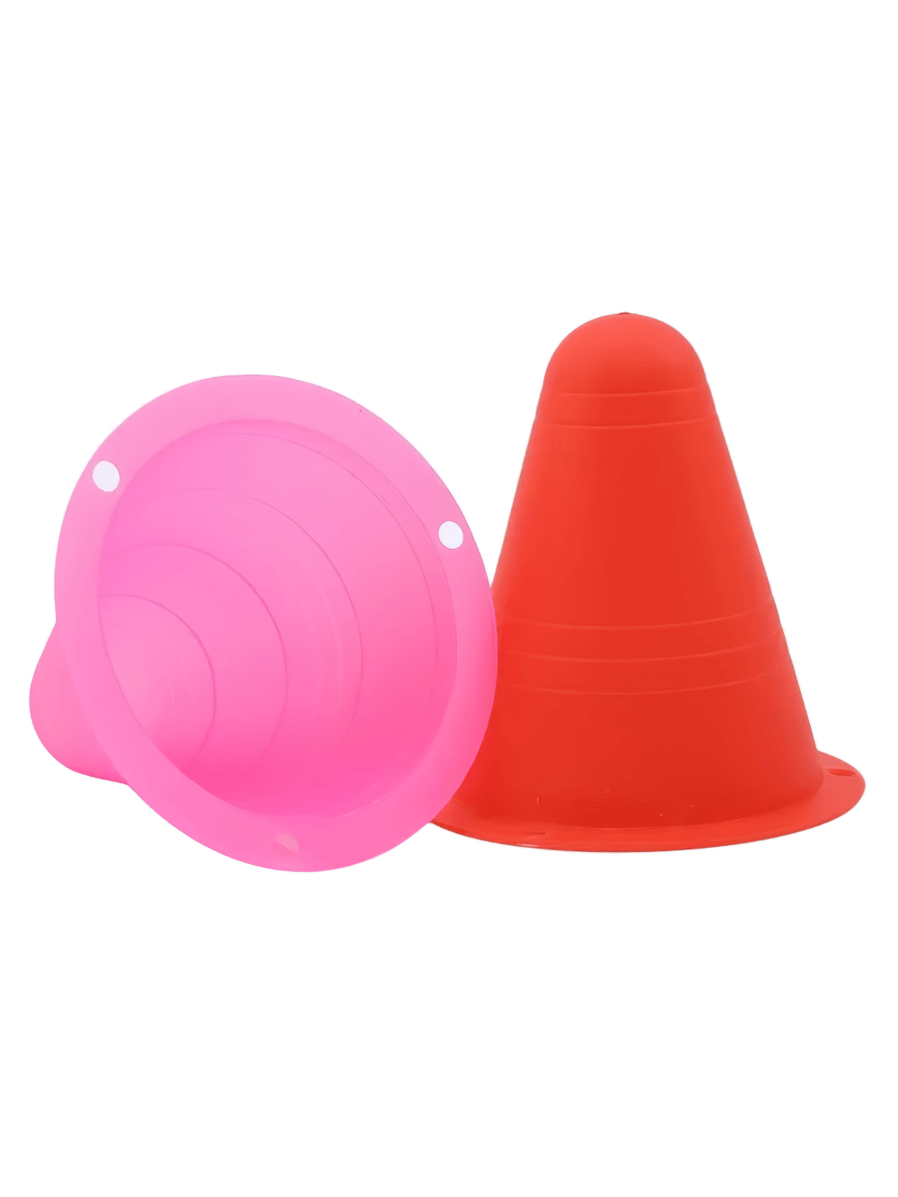 Colorful soft cones for soccer and skating drills, perfect for kids' sports and training. Lightweight, stackable agility marker cones.