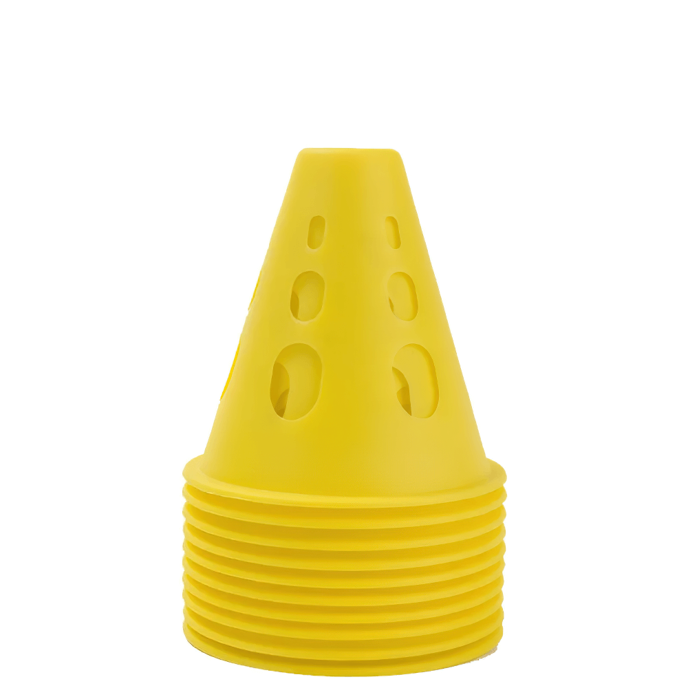 Yellow windproof road cones for soccer, skating, and stadium setup; versatile use for training and agility drills, SF3181 model.