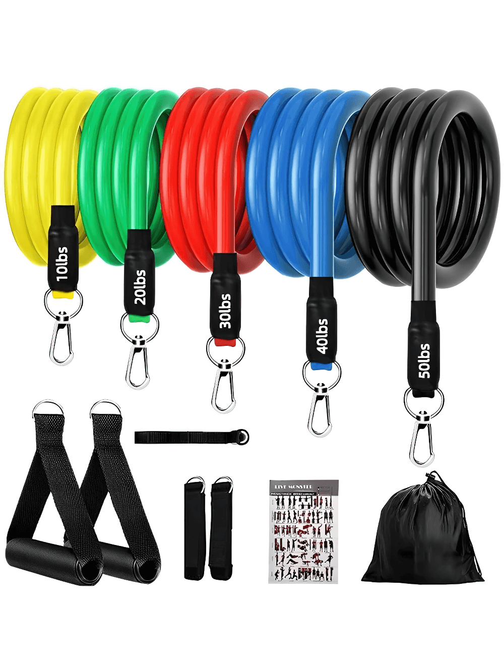 11-piece resistance band set SF3416 with handles, straps, and carry bag for home gym workouts and strength training.