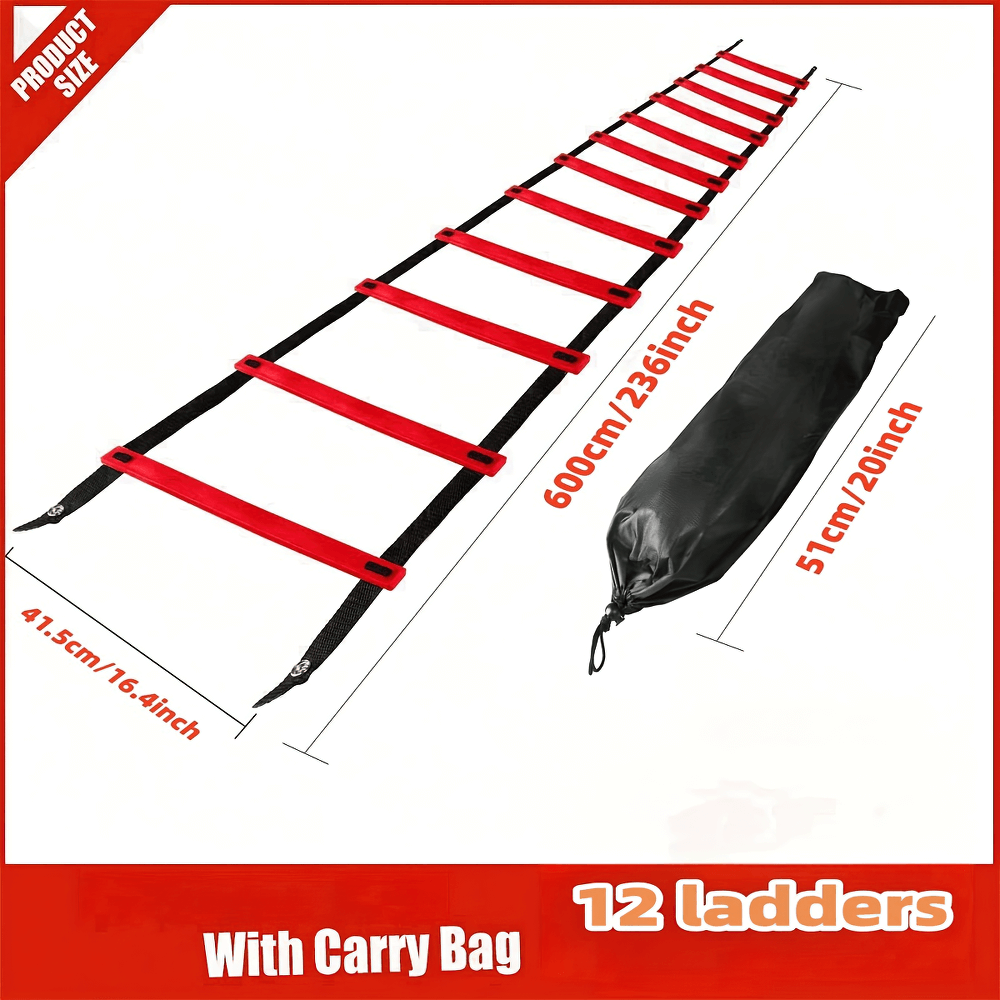 12 Rung Agility Ladder with Carry Bag for Speed Training - Perfect for Athletes and Fitness - Enhance Agility and Coordination