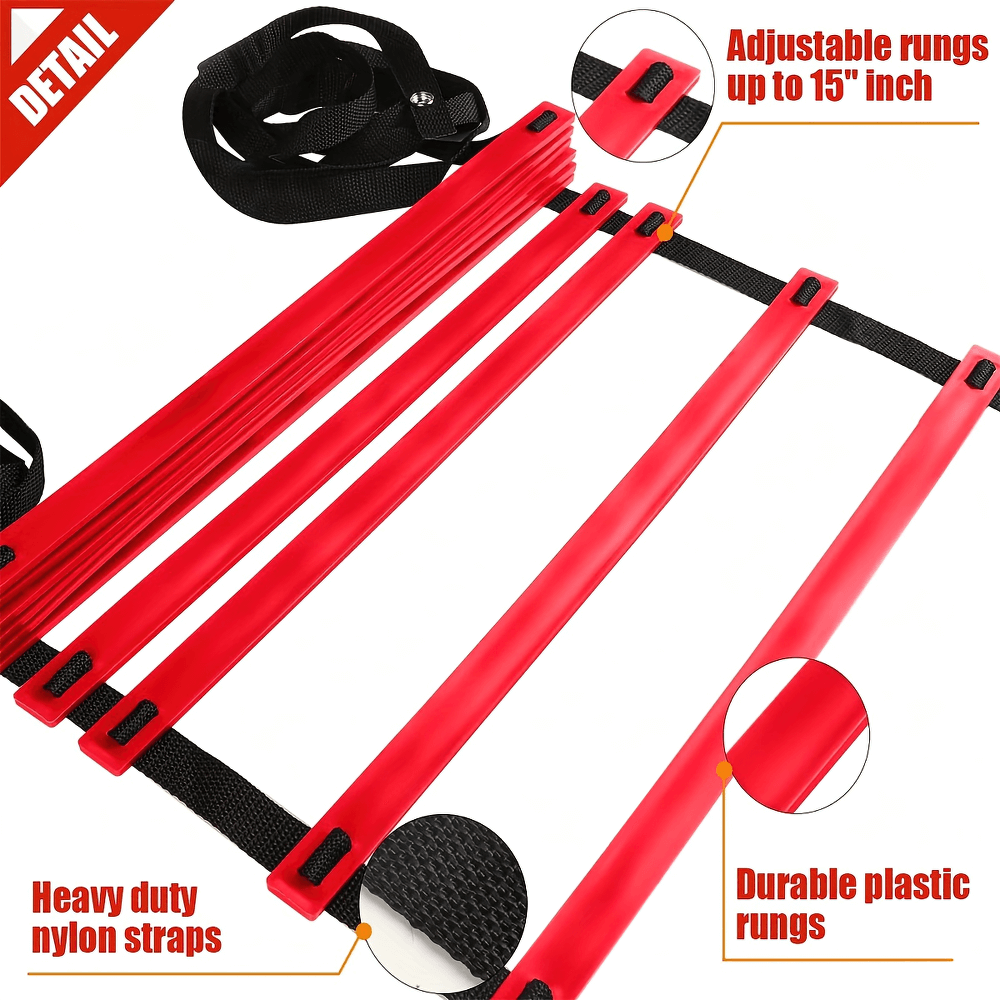 12 Rung Agility Ladder for Speed Training with Adjustable Red Plastic Rungs and Nylon Straps - SF2741