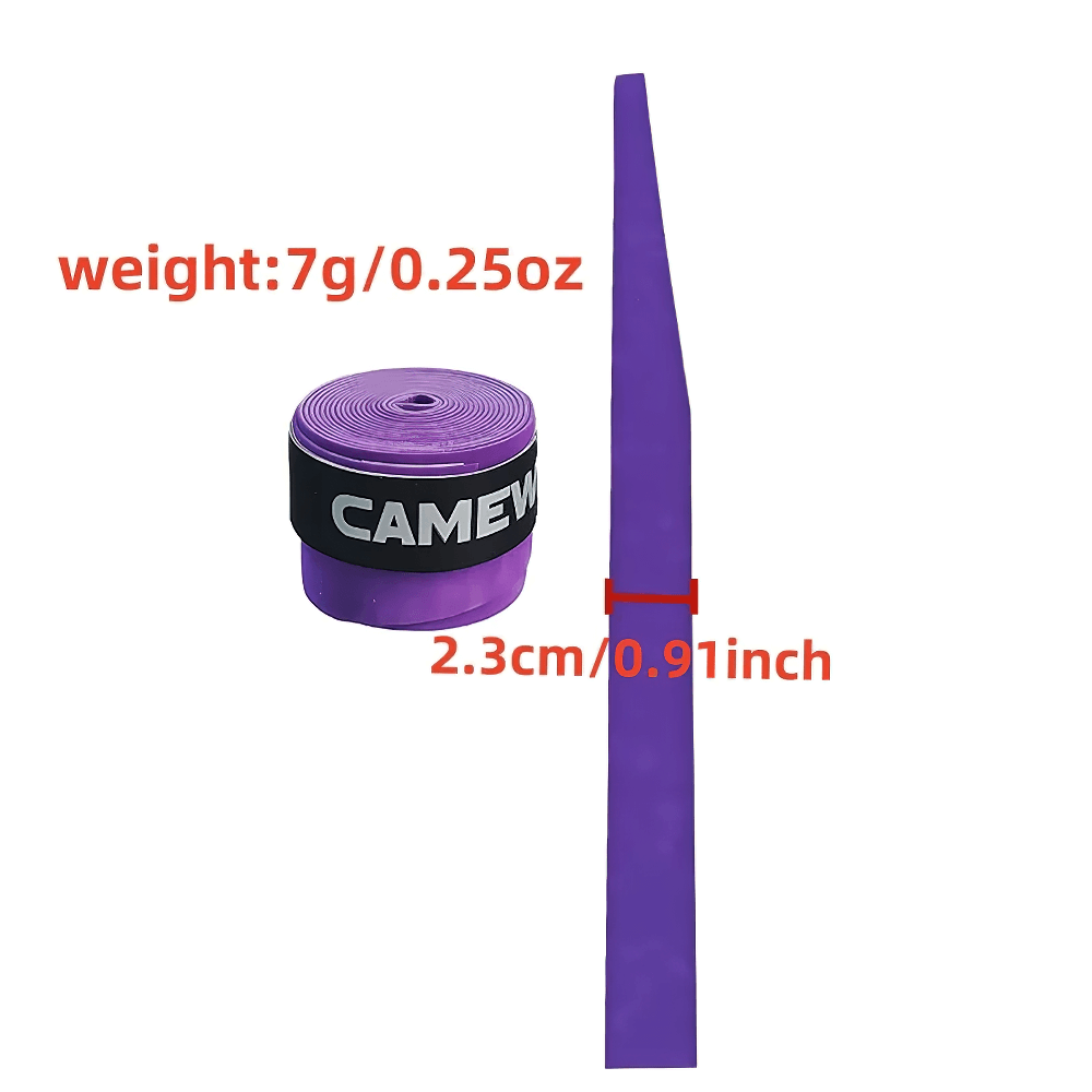 Close-up of purple 12Pcs Sticky Tennis and Badminton Racket Overgrips - SF3445 showing weight and width in detail