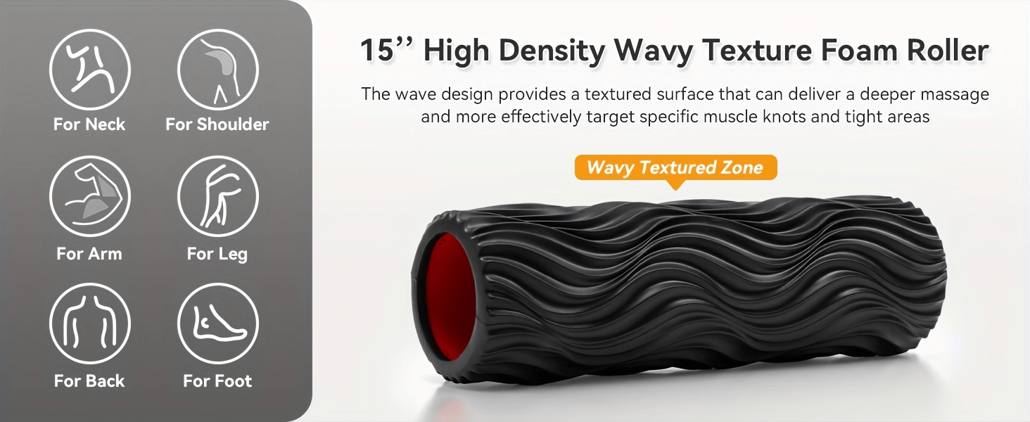 15-inch wavy texture foam roller for deep massage, ideal for full-body muscle relief and post-workout recovery. SF2833 fitness tool.