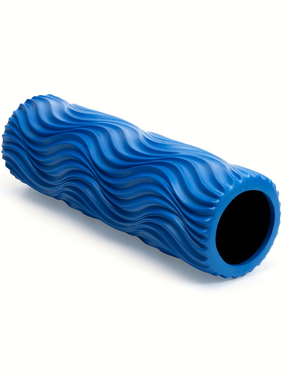 Blue wavy texture foam roller for deep muscle massage and post-workout recovery, ideal for full-body relief and improved circulation.