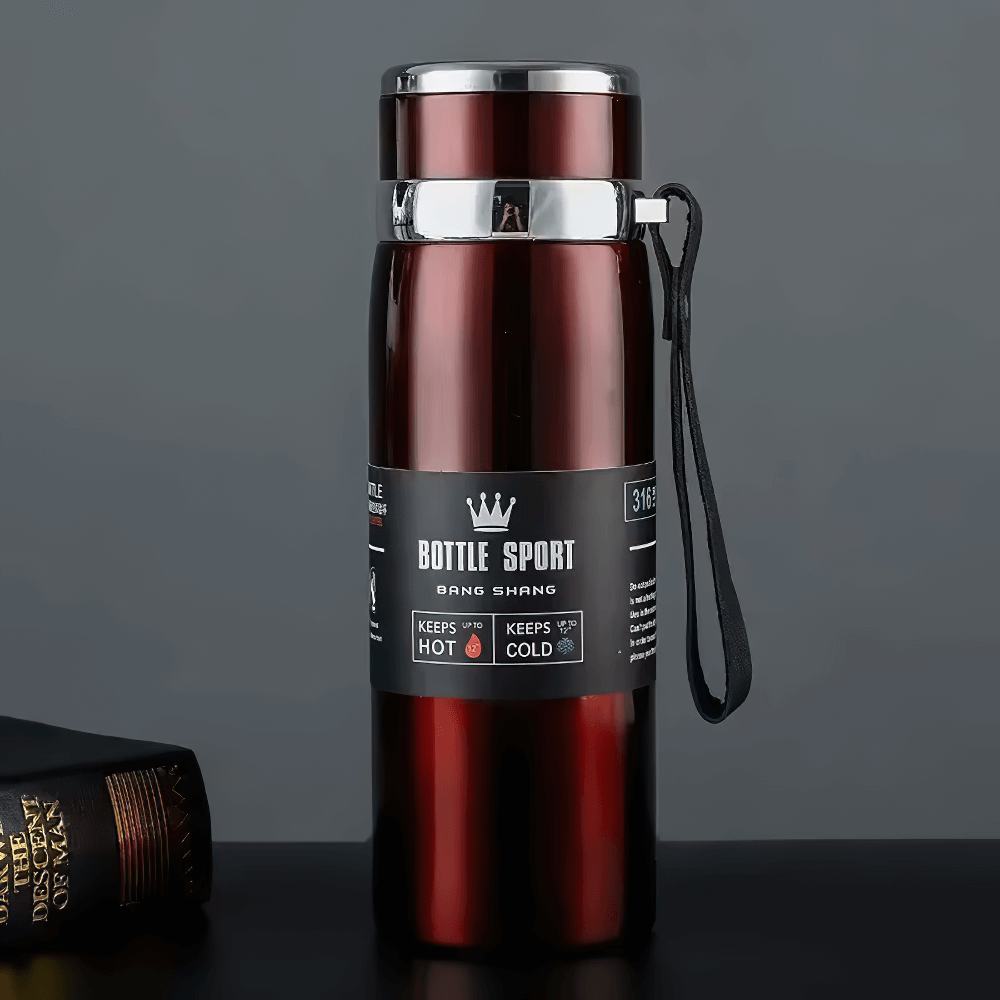 1L Stainless Steel Insulated Sport Thermos Bottle with Leakproof Lid and Strap - SF3055, Keeps Drinks Hot or Cold