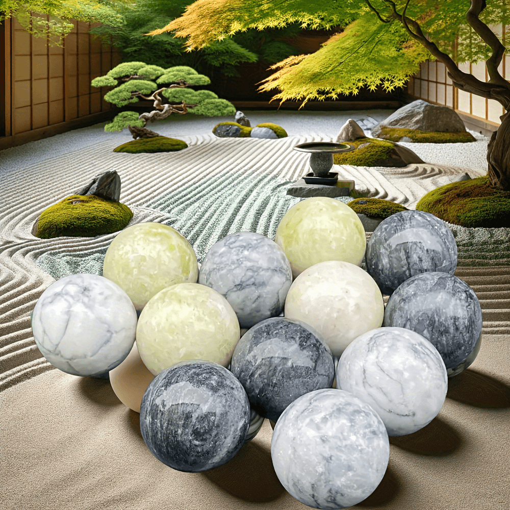 Natural Stone Baoding Balls for Relaxation in Zen Garden - Handcrafted for Meditation and Stress Relief