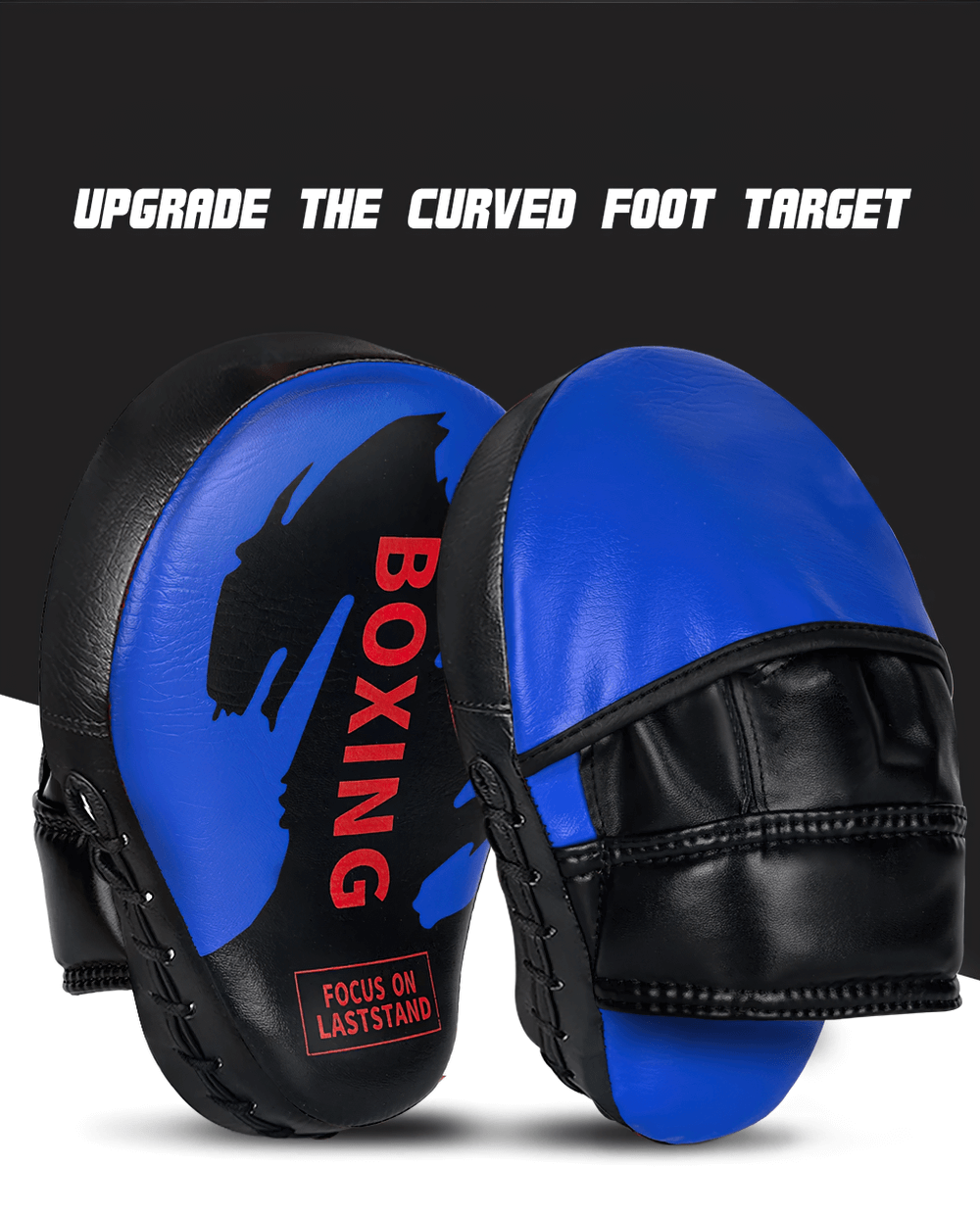 Durable PU leather punch mitts for kickboxing, featuring ergonomic design and impact-resistant padding, in black and blue.