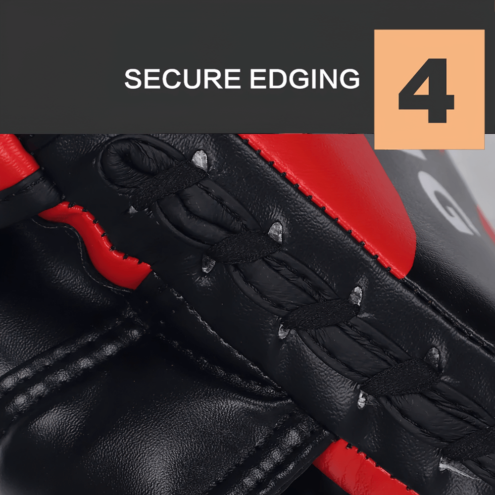 Durable PU leather boxing punch mitt with secure edging, number 4, showcasing high-quality stitching and materials for kickboxing.