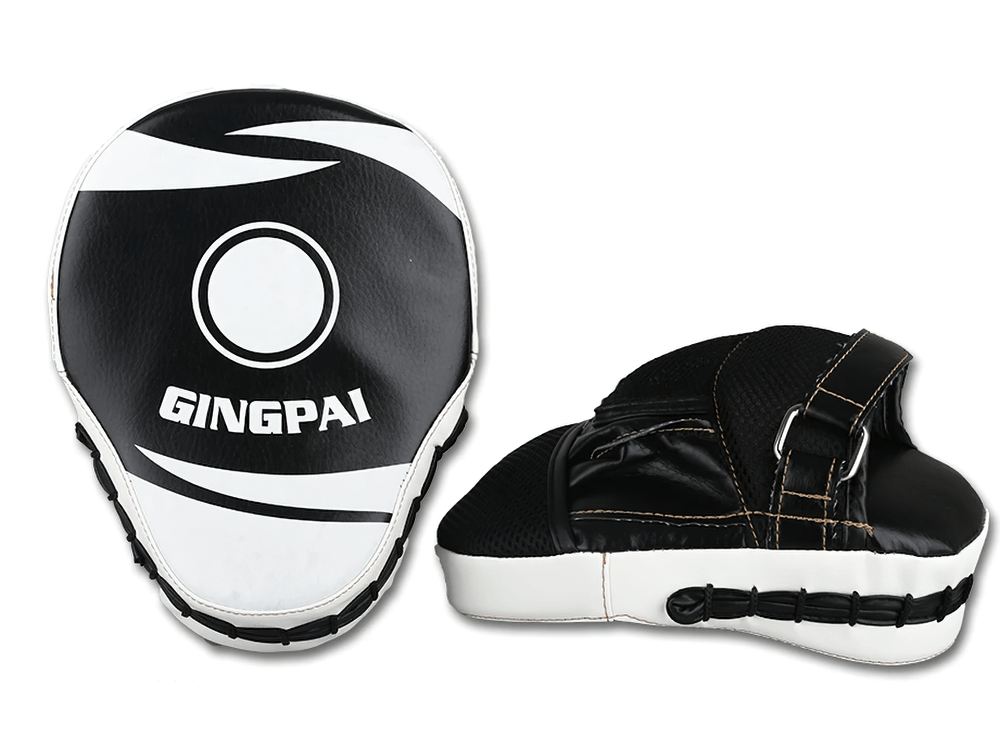 Curved Boxing Focus Mitts with Wrist Strap SF3153, featuring PU leather, reinforced stitching, and breathable open-hand design for training.
