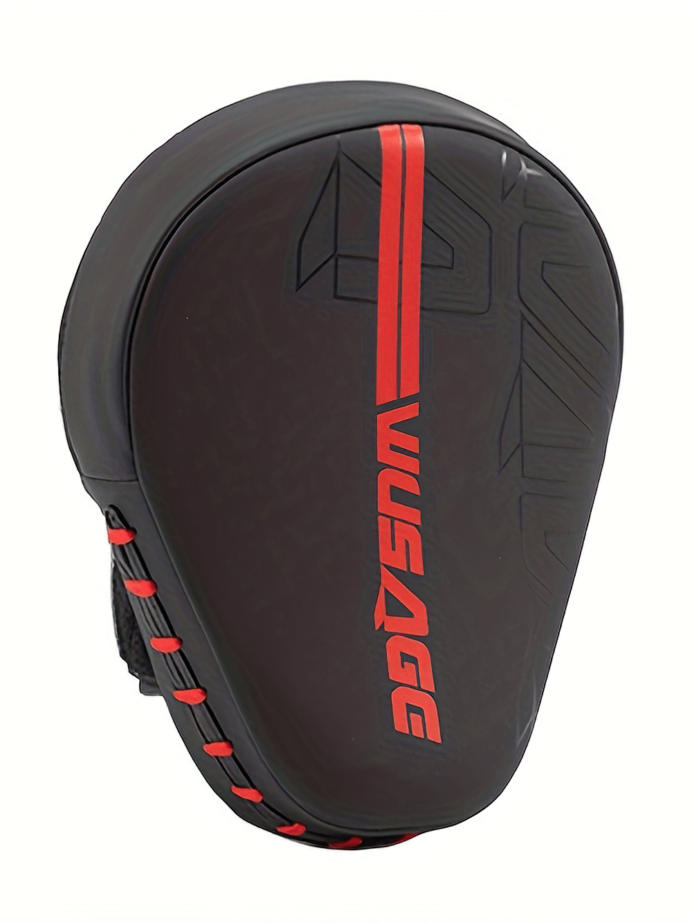 Curved boxing hand target pad with red accents for effective training, ergonomic PU leather mitt, ideal for boxing and MMA.