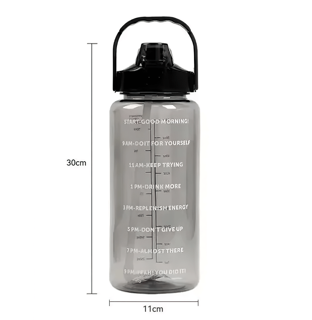2L sports water bottle with straw, handle, and time markers for hydration tracking. Perfect for gym, outdoor activities, and staying hydrated.