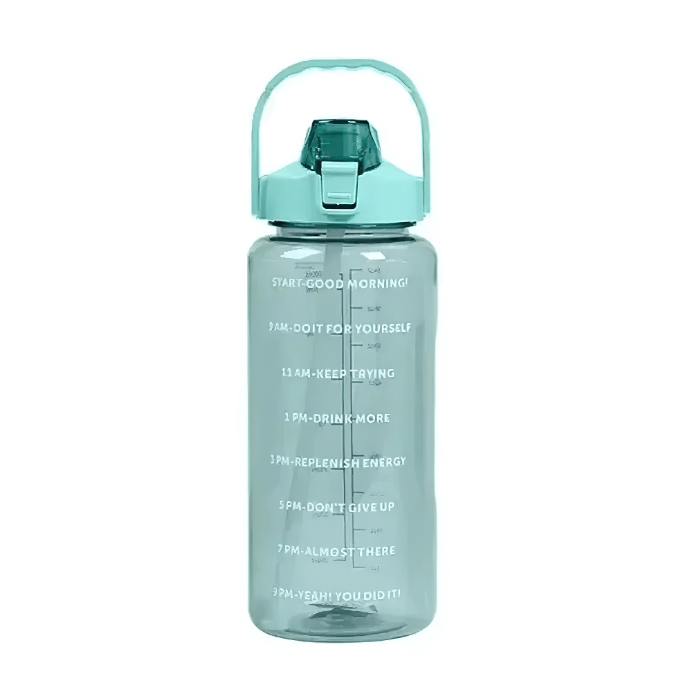 2L stylish sports water bottle with straw, eco-friendly plastic, teal color, motivational time markers, portable handle - SF3056