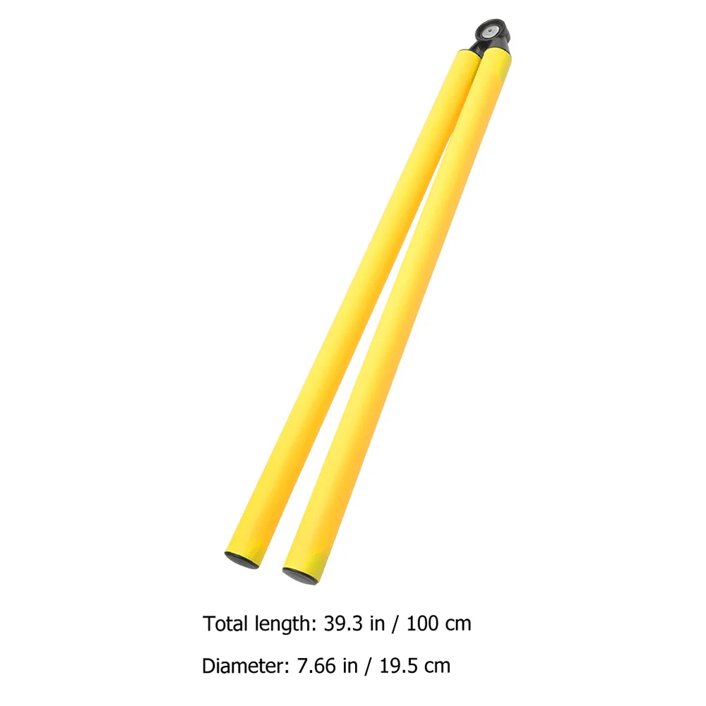 Adjustable agility poles for soccer training, featuring two yellow poles with a hinged connector, perfect for footwork drills and exercises.