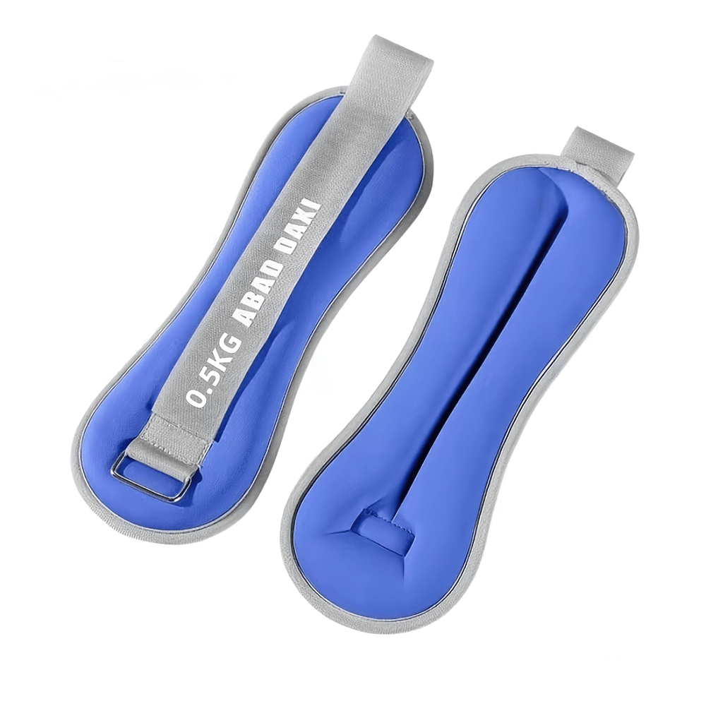 Blue adjustable ankle and wrist weights for yoga training, featuring a secure hook-and-loop closure and sleek design.