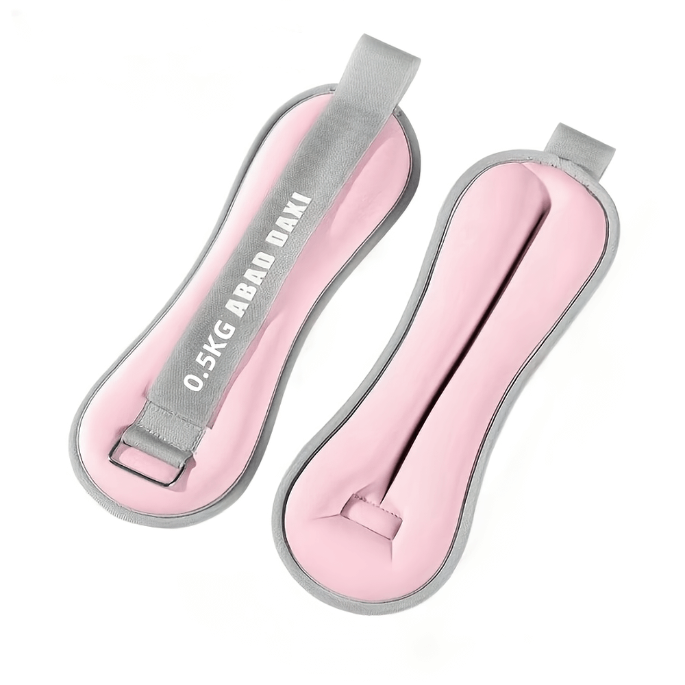 Pink and grey adjustable ankle and wrist weights for yoga, featuring hook-and-loop closure for secure fit and enhanced workouts.