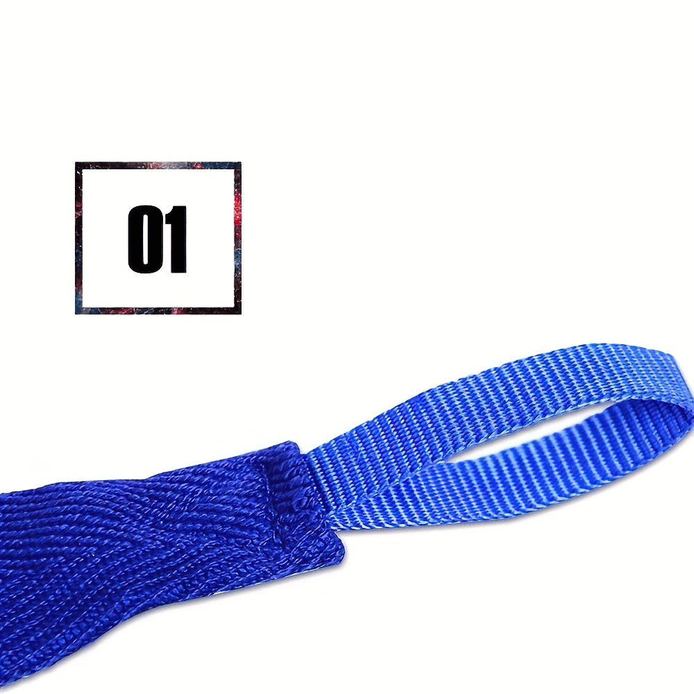 Close-up of blue elastic hand wrap with loop for wrist support in boxing and MMA.