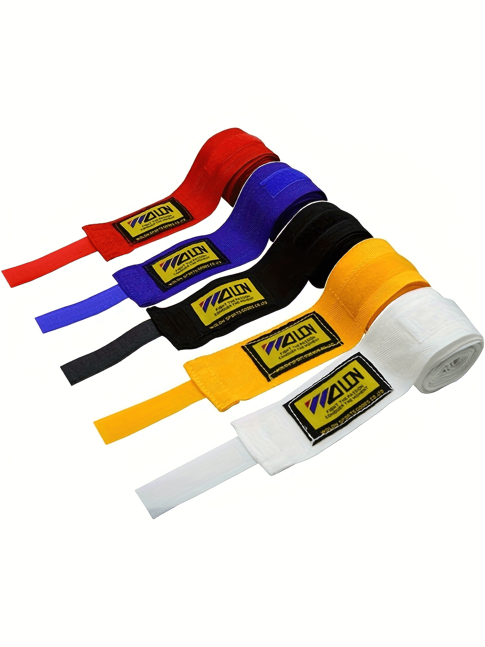 Colorful elastic boxing and MMA hand wraps in red, blue, black, yellow, and white, perfect for wrist support and protection, SF2709 model.