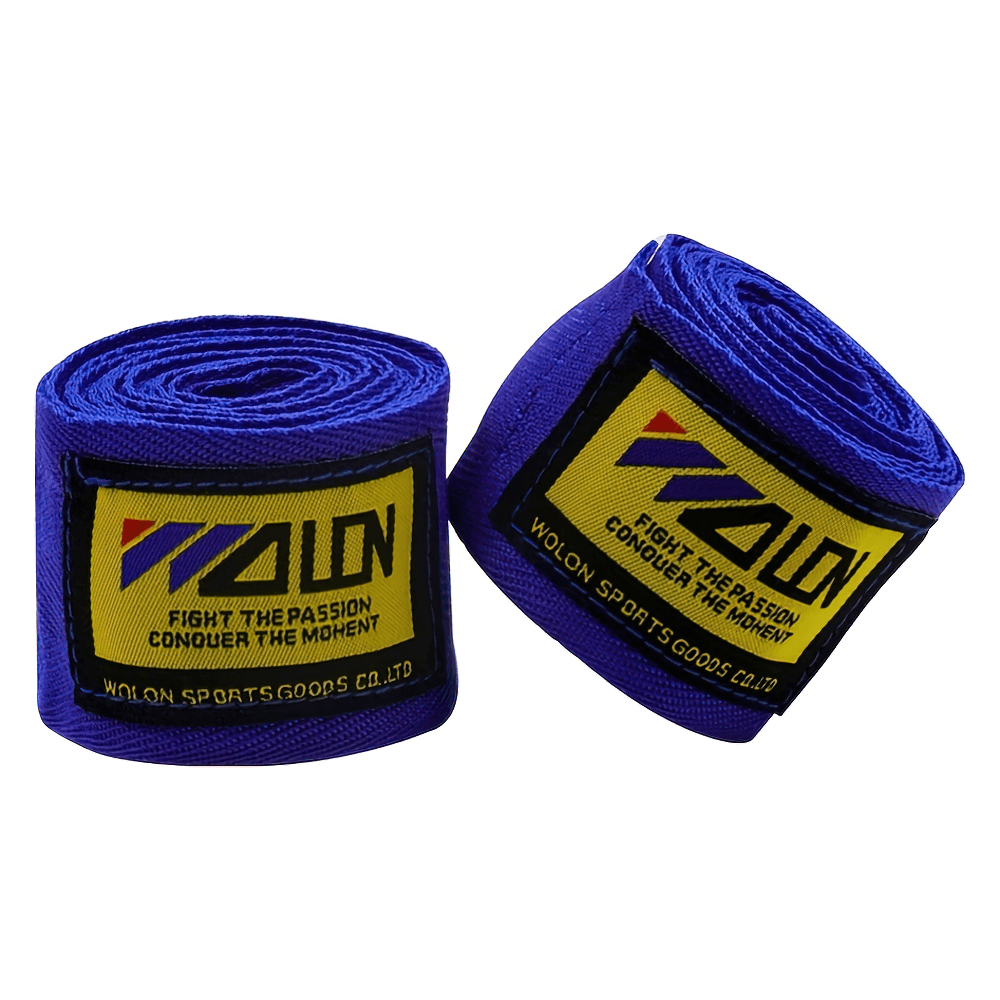 Blue boxing and MMA hand wraps for wrist support, featuring durable elastic material and hook-and-loop closure for secure fit.