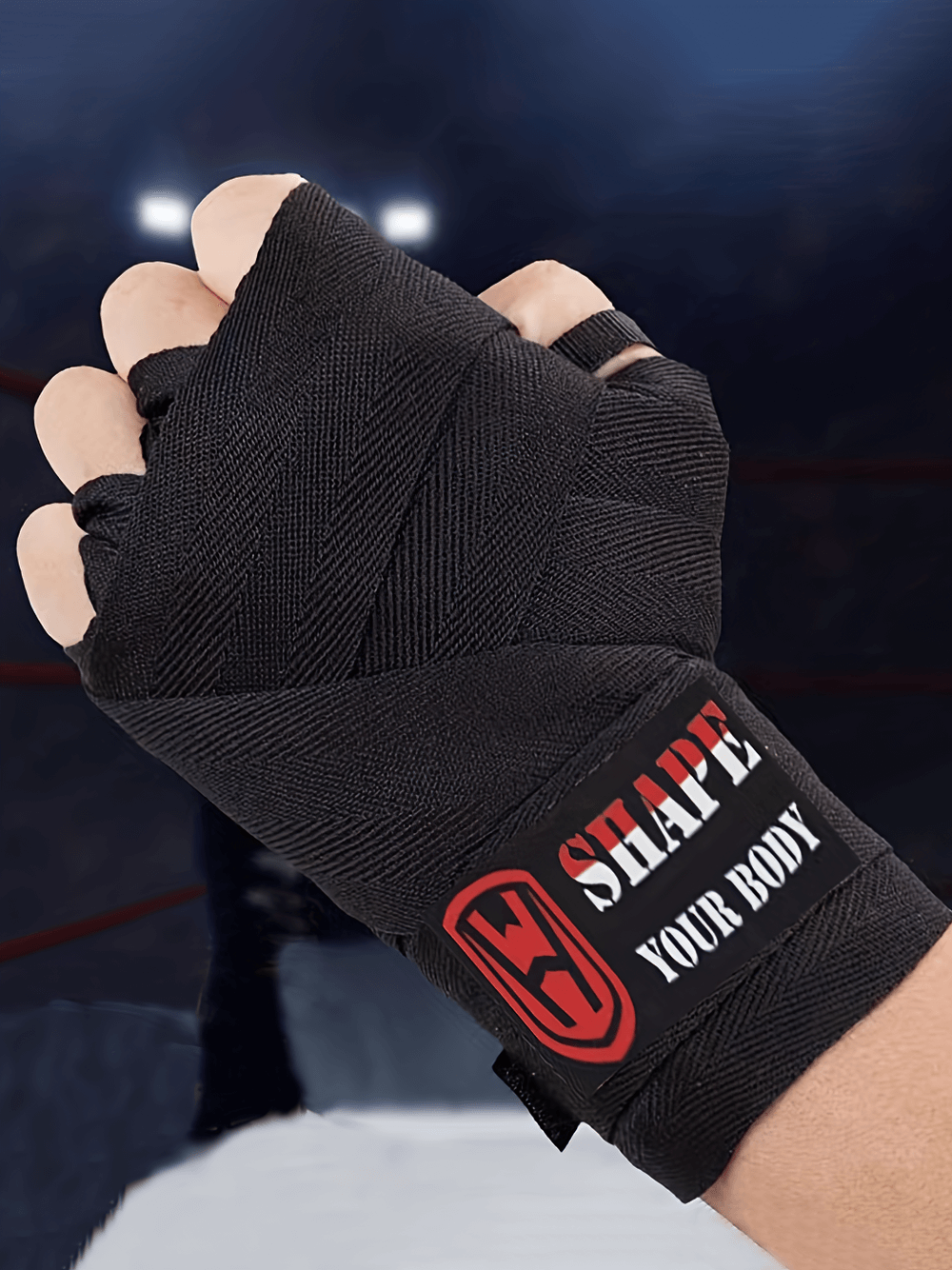 Black boxing hand wraps SF2707 for wrist support in MMA sports, featuring breathable fabric and hook closure for sparring protection.