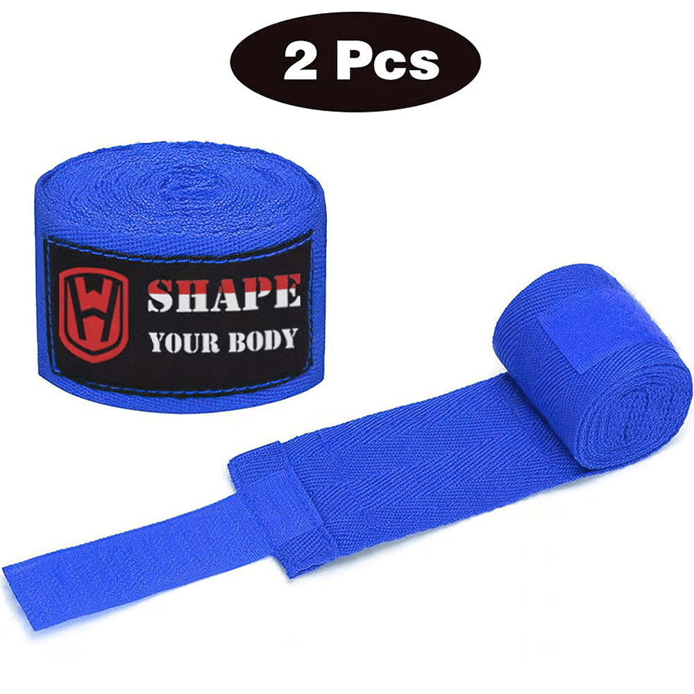 2pcs blue elastic boxing hand wraps for wrist and fist support with adjustable hook and loop closure - SF2707