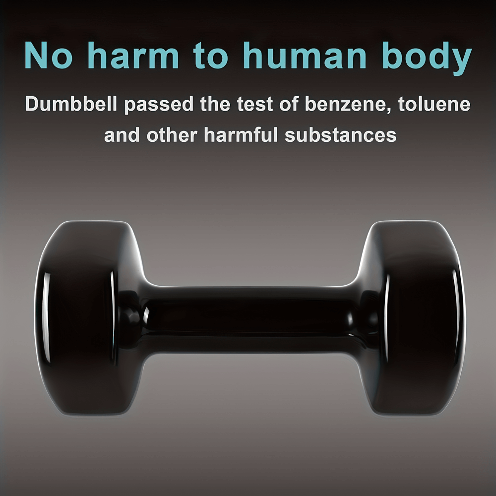 Black iron dumbbell with text 