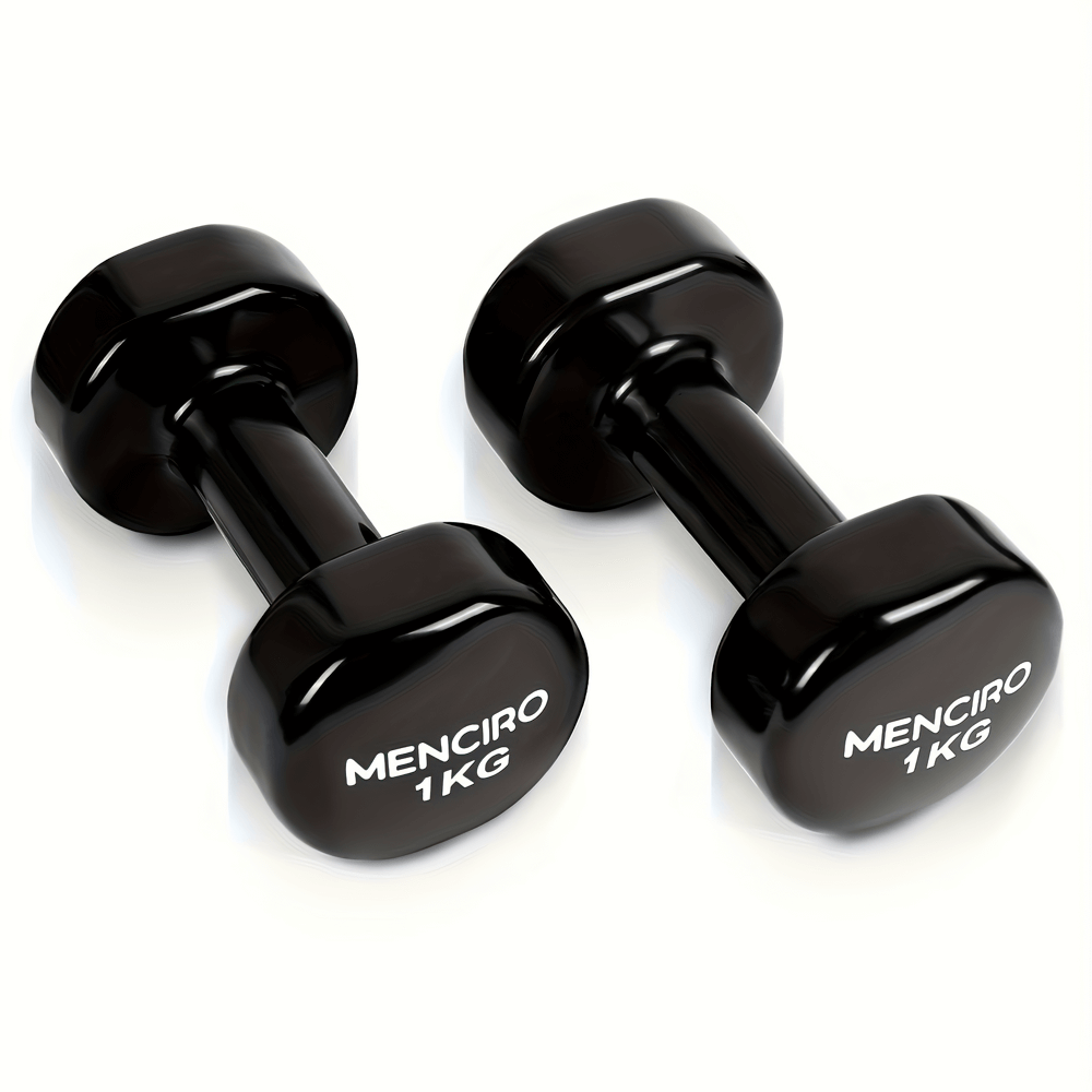 Black 1kg fixed hexagonal dumbbells for strength training at home or gym, durable and roll-resistant design for full-body workouts.