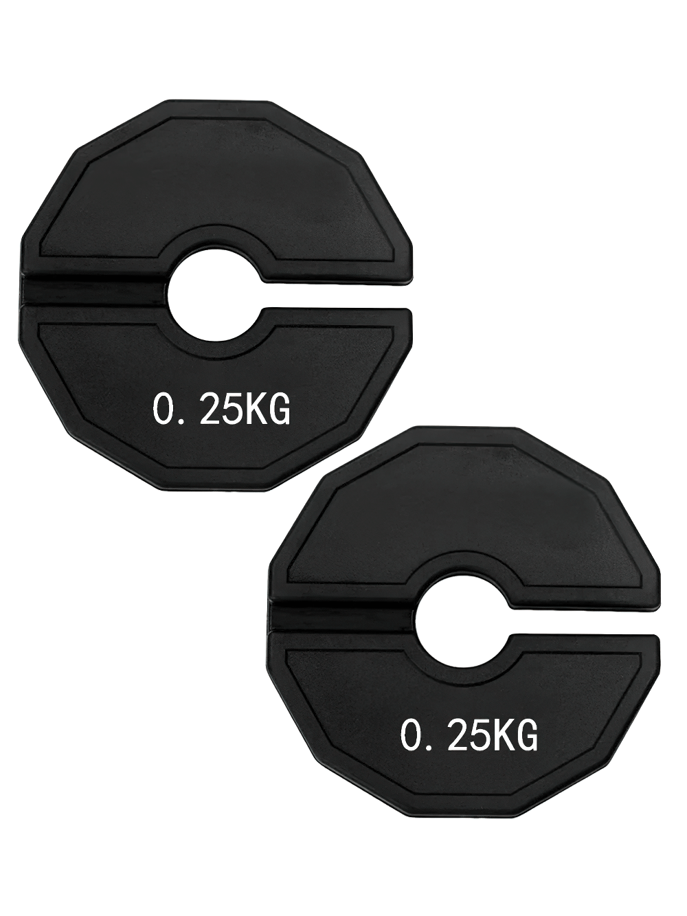 Black rubber-coated 0.25 kg mini weight plates for precision barbell training and strength workouts.