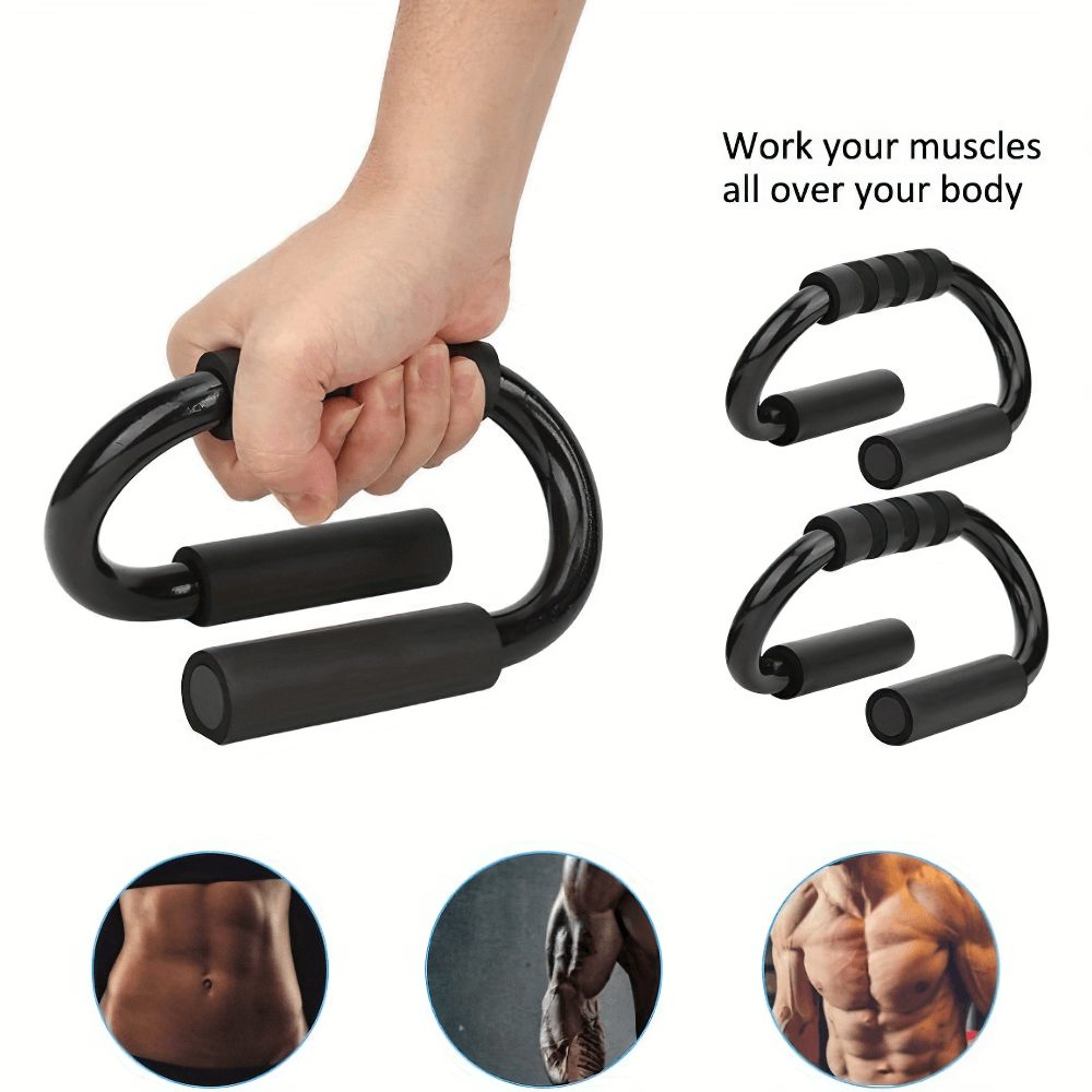 Hand gripping stainless steel push-up bars for upper body strength training, durable ergonomic design for home and gym workouts.