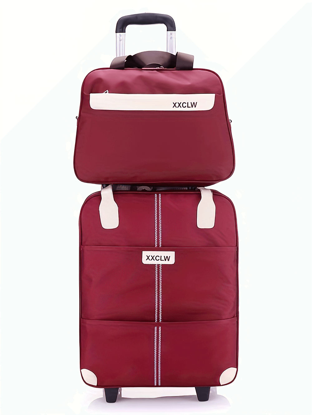 2pcs/set Large Travel Trolley Luggage with Rollers in red - waterproof suitcase and weekender duffle bag perfect for any trip.