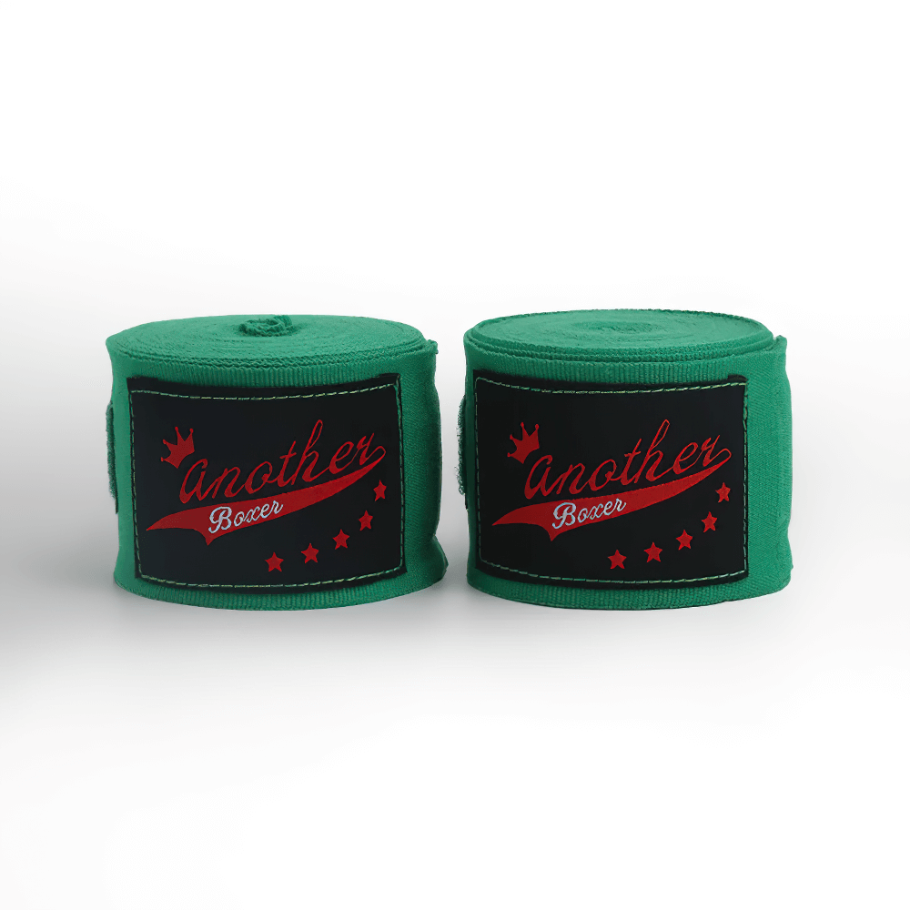 Set of green 3M boxing wrist wraps with red logo, ideal for Muay Thai, MMA, and kickboxing training, enhances safety and support.