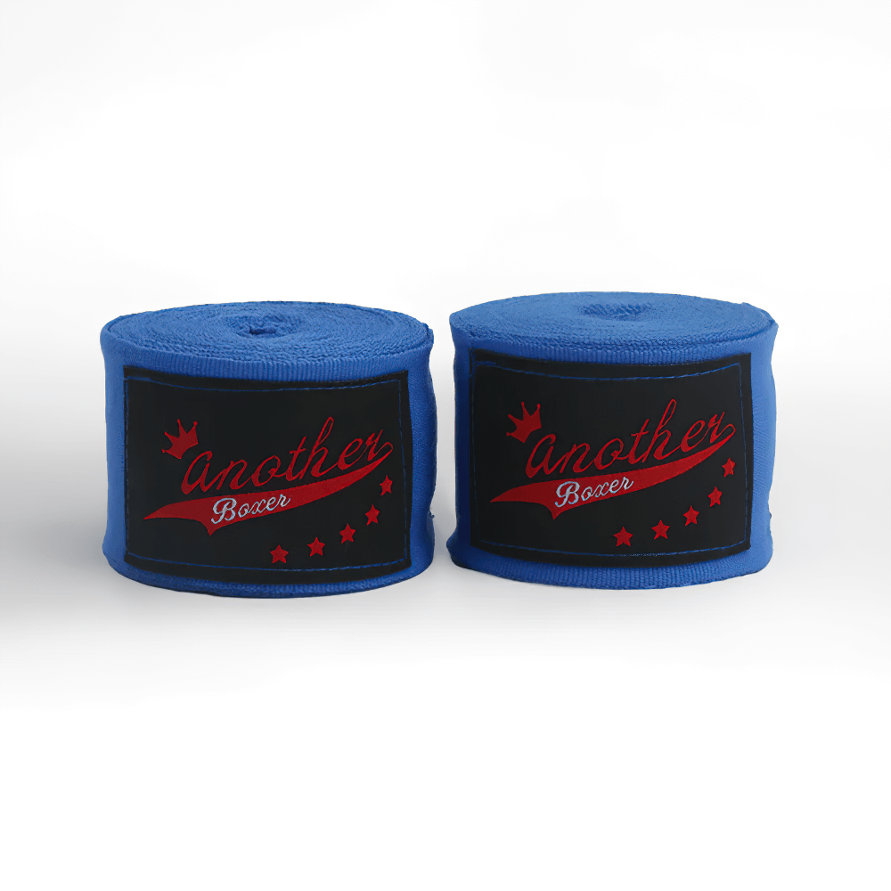 Blue 2-piece boxing wrist wraps for MMA and Muay Thai. Durable, supports hand and wrist for combat training. Ideal under gloves or solo.