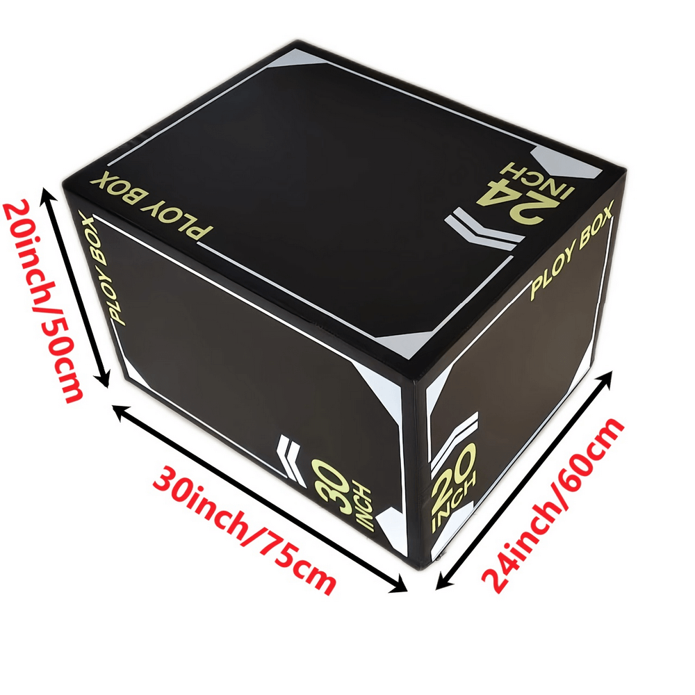 3-in-1 Plyometric Jump Box with adjustable heights of 30, 24, and 20 inches, ideal for strength and agility training.