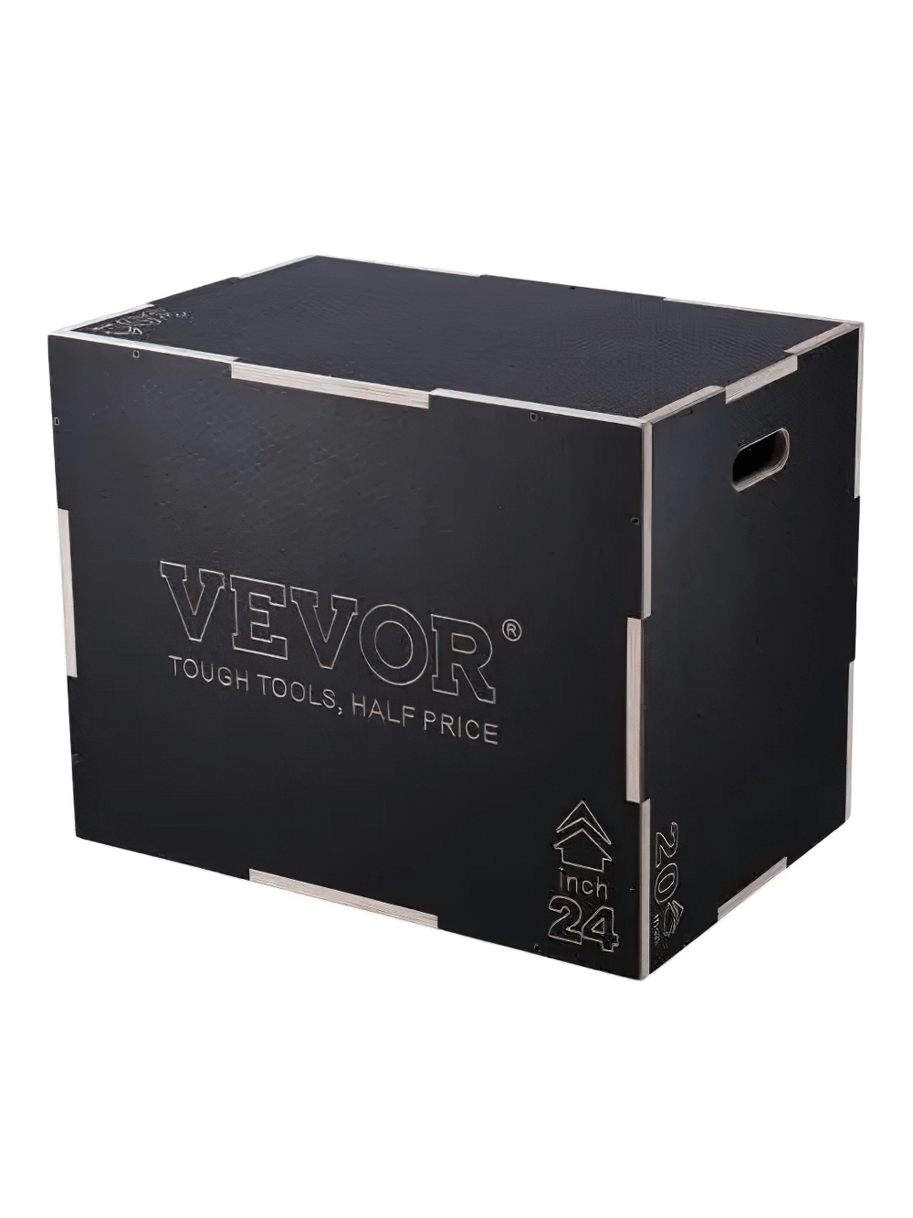 Black wooden plyo box for jump training with three height settings for versatile home gym workouts, enhancing strength and agility.