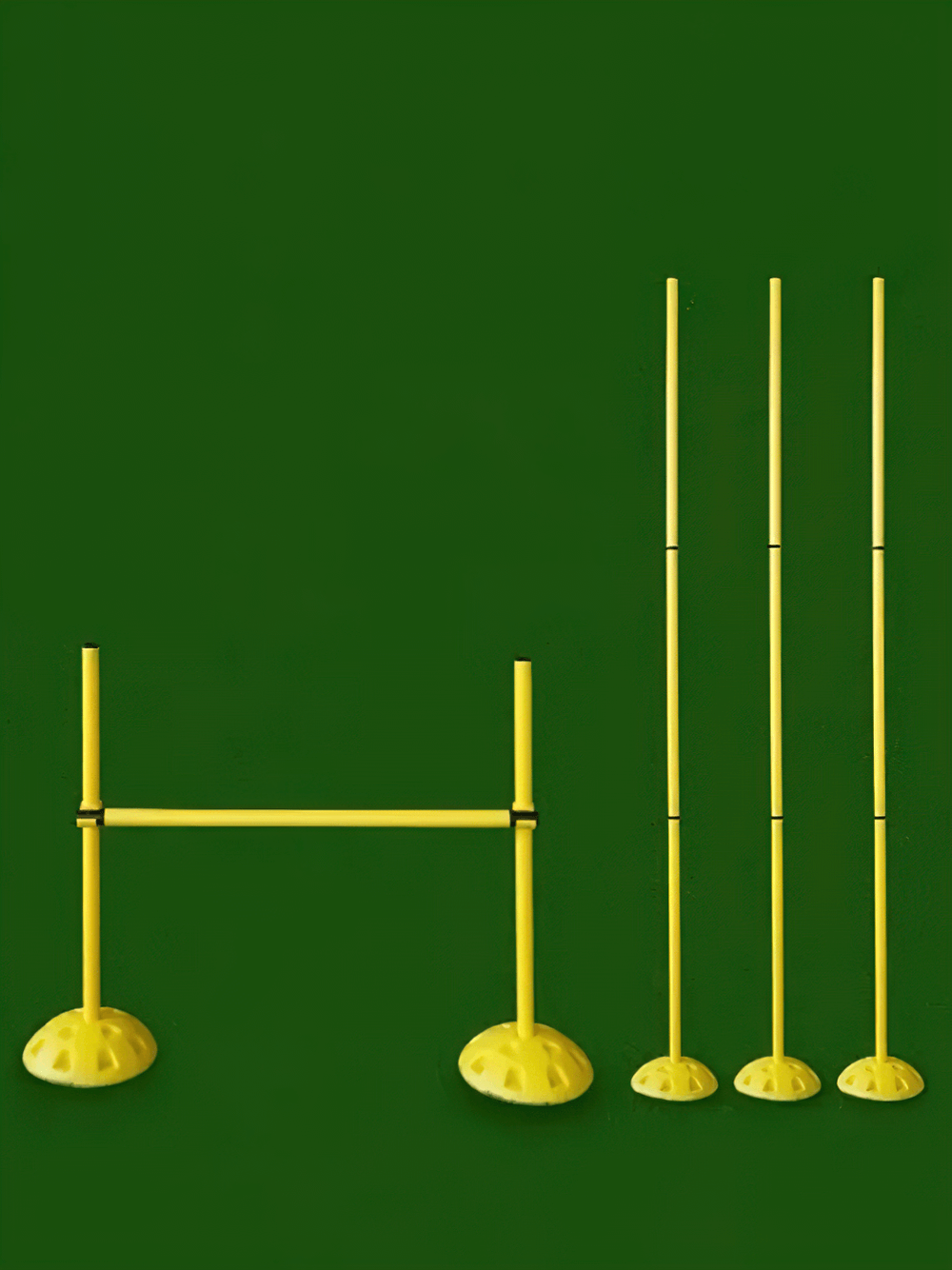3-section foldable agility poles with non-slip bases for soccer speed training on a green background.